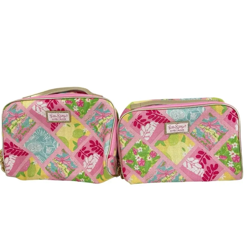 Estée Lauder x Lilly Pulitzer set of 2 colorful cosmetic bags